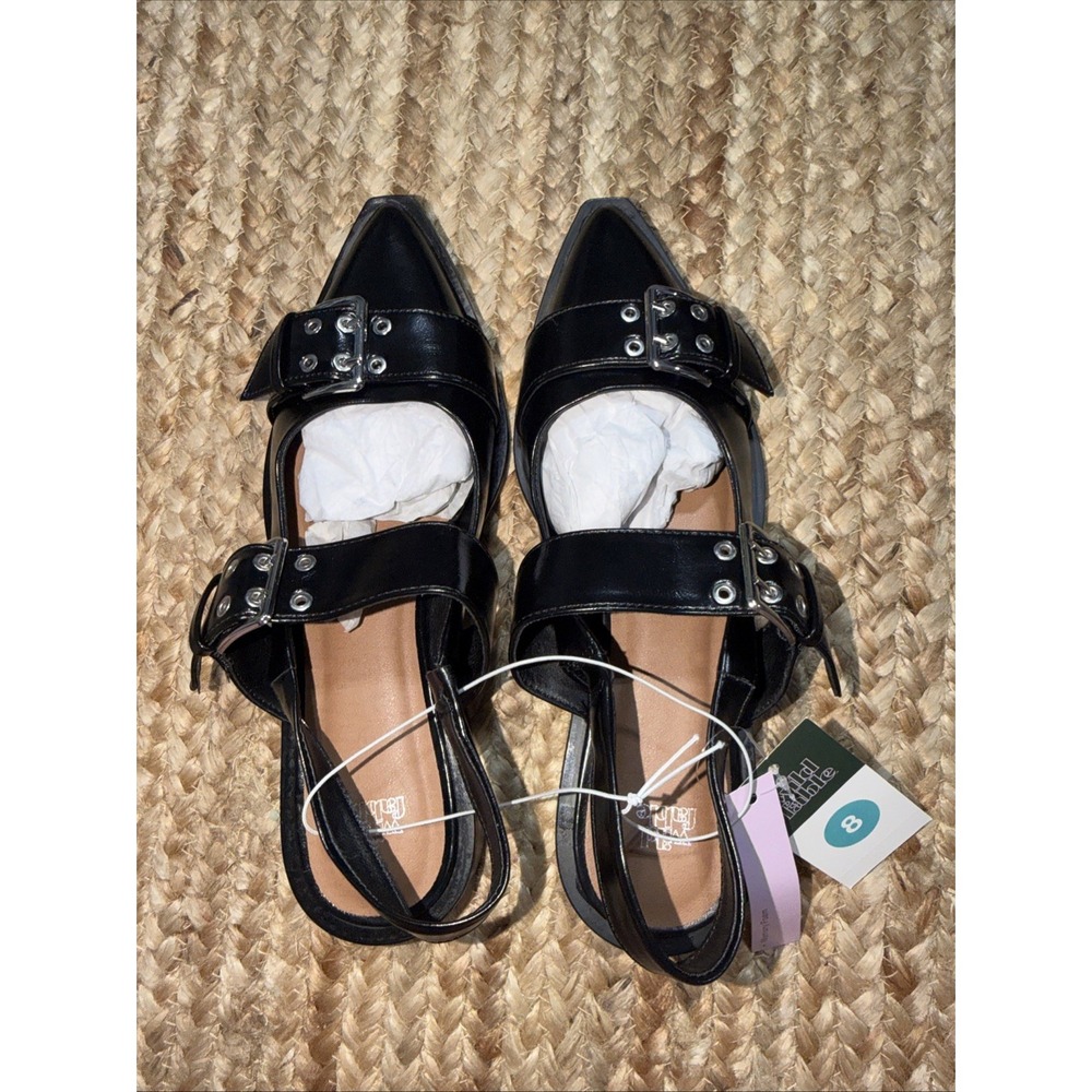 Size 8 Peyton Double Buckle black Slingback Flats by Wild Fable Alternative Punk